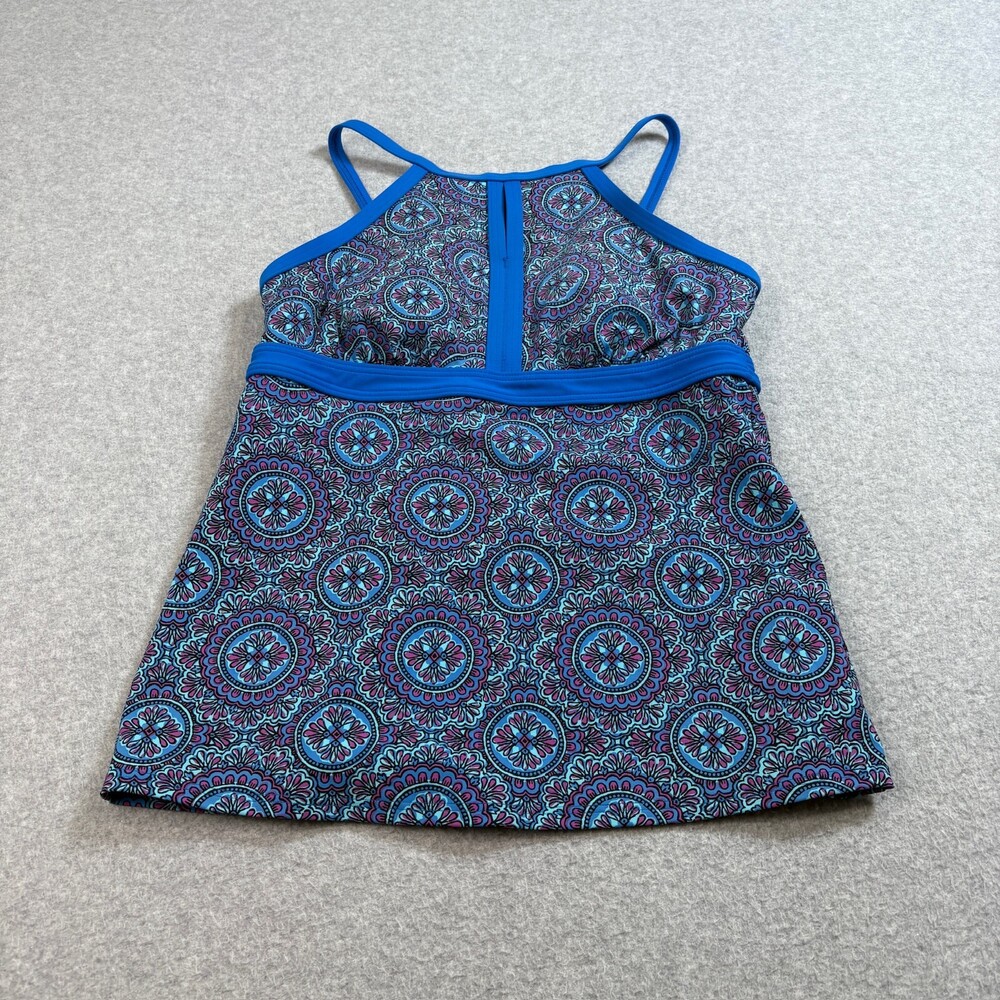 Lands End Tankini Woman 6 Long Blue Tank Tropical Swim Pool Beach Cruise Stretch